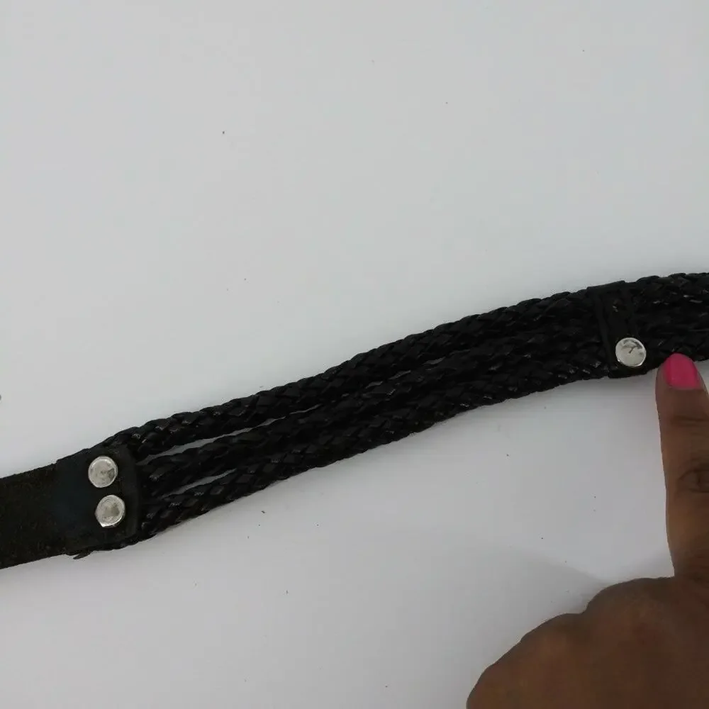 Women's Small Belt Braided Triple Rope Hardware Leather Black
